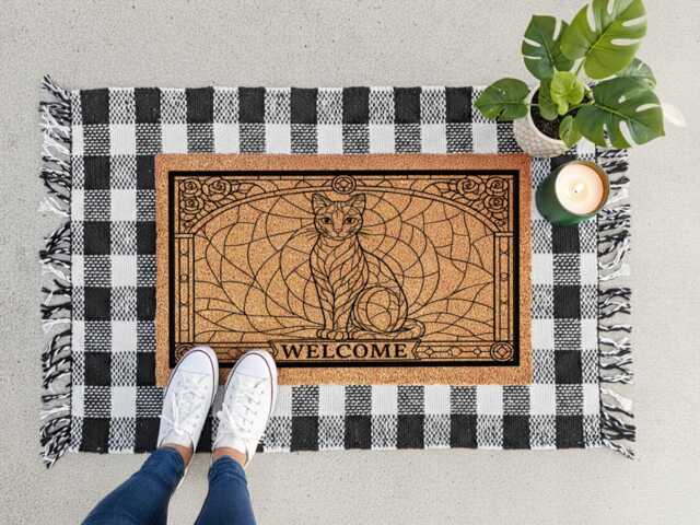stained Glass Cat Doormat - Welcome Coir Rug For Pet Lovers - image 1