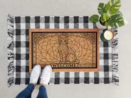 stained Glass Cat Doormat - Welcome Coir Rug For Pet Lovers - thumbnail 1