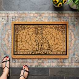 stained Glass Cat Doormat - Welcome Coir Rug For Pet Lovers - thumbnail 2