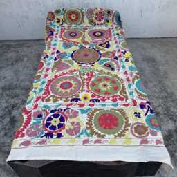 Hand-Embroidered Bohemian Cotton Suzani Quilt - Artisan Textile, Colorful Ethnic Throw Blanket, Home D??cor - thumbnail 2