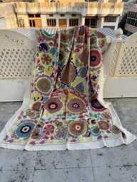 Hand-Embroidered Bohemian Cotton Suzani Quilt - Artisan Textile, Colorful Ethnic Throw Blanket, Home D??cor - thumbnail 1
