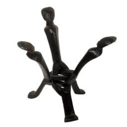 Handcarved Dark Wood African Stool, Beaded Animal Motif, Detachable Stand - thumbnail 3