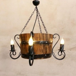 Rustic Wrought Iron & Wood Chandelier - Ceiling Light Fixture - thumbnail 4
