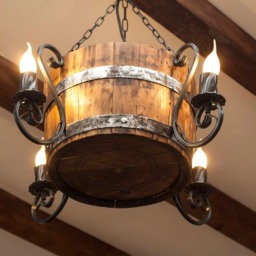 Rustic Wrought Iron & Wood Chandelier - Ceiling Light Fixture - thumbnail 3