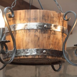 Rustic Wrought Iron & Wood Chandelier - Ceiling Light Fixture - thumbnail 2