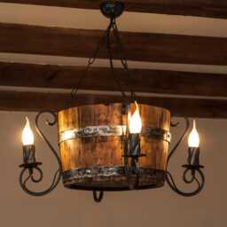 Rustic Wrought Iron & Wood Chandelier - Ceiling Light Fixture
