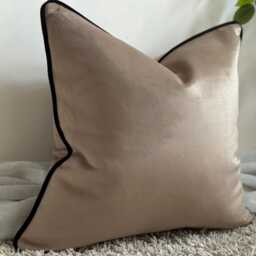Luxury Beige Taupe Velvet Cushion - Throw Pillows With Fringe Or Piped Edge, Long Lumbar, Square, Rectangle For Sofa, Bed - thumbnail 2