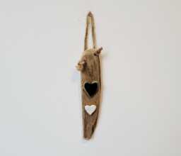 Character Dorset Driftwood & Ceramic Blue & White Heart Wall Hanging Plaque Shabby Chic - thumbnail 1