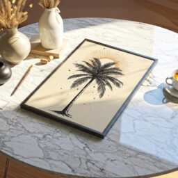 Palm Tree Line Art Vintage Sun Illustration Boho Tropical Neutral Print Minimal Beach Decor Poster Framed Canvas - thumbnail 2