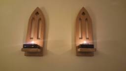 Wooden Candle Sconces Gothic - Pair Handmade Solid Oak .shellaced & Waxed .candles /Glass Etc Not Included - thumbnail 1