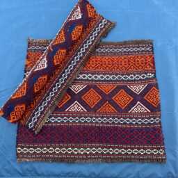 Pair Of Qalinow Kilims, 2x2 Small Afghan Flatweave Rugs, Set 2 Geometric Accent Mats, Handwoven Wool Door Red Boho Mini Table Cover - thumbnail 4