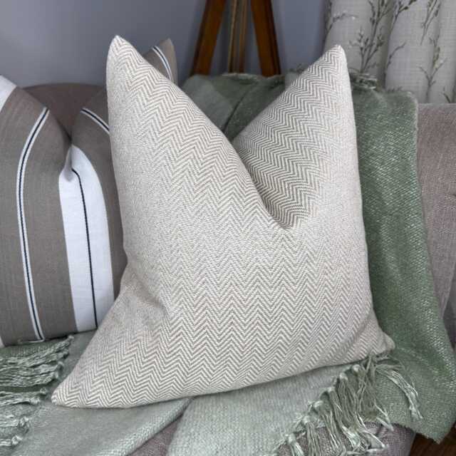 Handmade Herringbone Cushion Cover, Natural Weave Pillow John Lewis Fabric, Double Sided Neutral Sofa Decor - image 1