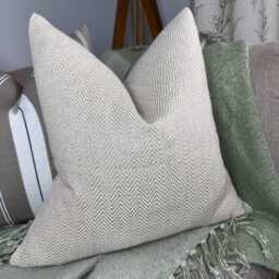 Handmade Herringbone Cushion Cover, Natural Weave Pillow John Lewis Fabric, Double Sided Neutral Sofa Decor - thumbnail 3