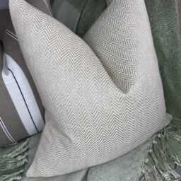 Handmade Herringbone Cushion Cover, Natural Weave Pillow John Lewis Fabric, Double Sided Neutral Sofa Decor - thumbnail 4