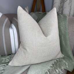 Handmade Herringbone Cushion Cover, Natural Weave Pillow John Lewis Fabric, Double Sided Neutral Sofa Decor - thumbnail 1