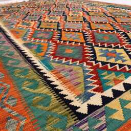 Multicolor Afghan Kilim Rug - 6.7x9.9 Ft Wool Tribal Flatweave Carpet - thumbnail 2
