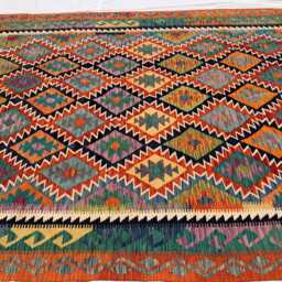 Multicolor Afghan Kilim Rug - 6.7x9.9 Ft Wool Tribal Flatweave Carpet - thumbnail 4