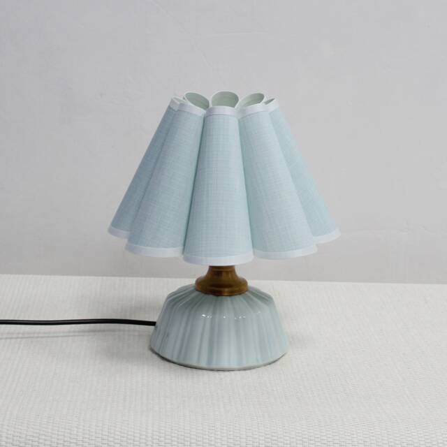 Handmade Light Blue Fabric Table Lamp Ceramic Base, Worldwide Use - image 1