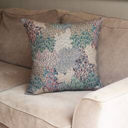 Winter Garden Linen Blend Extra-Large Cushion. Olive Green, Tan Bronze & Damson. Sweeping Floral Leaves Design. 23 - thumbnail 3
