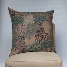 Winter Garden Linen Blend Extra-Large Cushion. Olive Green, Tan Bronze & Damson. Sweeping Floral Leaves Design. 23 - thumbnail 1