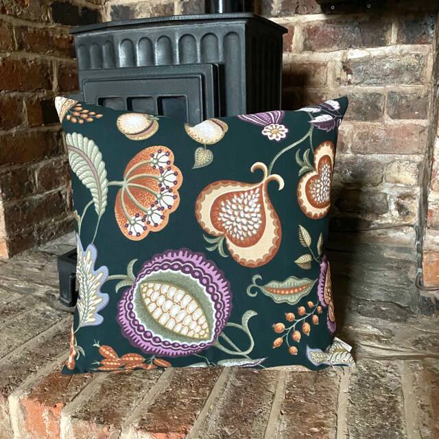 1046. Handmade Harvest Black Arts & Crafts 100% Cotton Cushion Cover, Size 12 - image 1