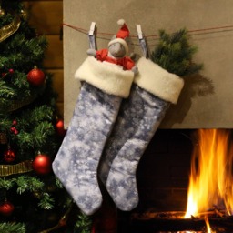 Hand Made Personalized Christmas Stocking, Gift, Norwegian, Scandinavian Design, Blue & Silver Cotton Fabric , Holiday Ornament - thumbnail 3