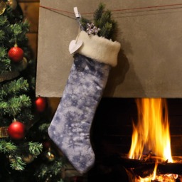 Hand Made Personalized Christmas Stocking, Gift, Norwegian, Scandinavian Design, Blue & Silver Cotton Fabric , Holiday Ornament - thumbnail 1