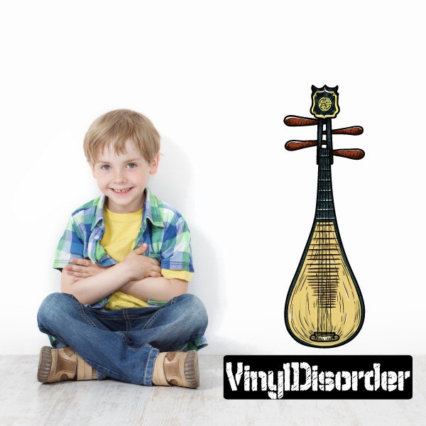Chinese Instrument Scroll Wall Decal - Fabric Vinyl Removable & Reusable Chineseinstrumentuscolor005Et
