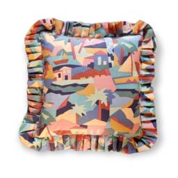 Large Frilled Cushion Cover Vintage Munro & Tutty 80S Fabric - Tropical Abstract Pastel Colours 20 - thumbnail 2