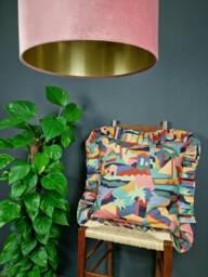 Large Frilled Cushion Cover Vintage Munro & Tutty 80S Fabric - Tropical Abstract Pastel Colours 20 - thumbnail 1