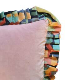 Large Frilled Cushion Cover Vintage Munro & Tutty 80S Fabric - Tropical Abstract Pastel Colours 20 - thumbnail 3