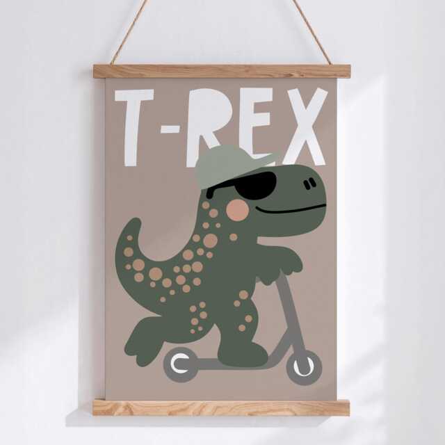 Cool T-Rex Dinosaur Wall Art Print - Dino Kids Room Decor Boys Nursery Poster Toddler Bedroom Playroom Unframed - image 1