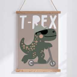 Cool T-Rex Dinosaur Wall Art Print - Dino Kids Room Decor Boys Nursery Poster Toddler Bedroom Playroom Unframed - thumbnail 1