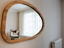 Irregular Oak Wall Mirror Modern Asymmetrical Vanity Mirror