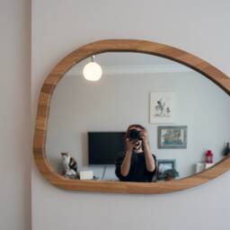 Irregular Oak Wall Mirror Modern Asymmetrical Vanity Mirror - thumbnail 2