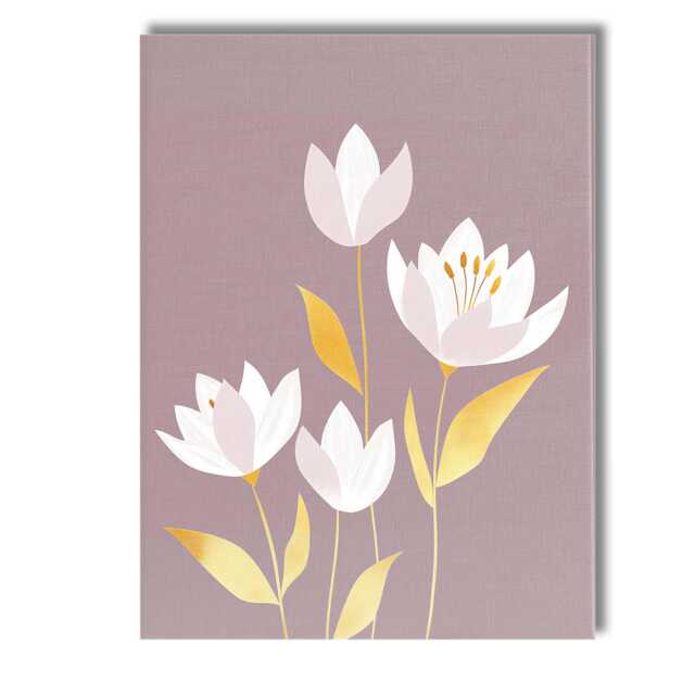 Soft Mauve Tulip Floral Illustration Gold Leaf Botanical Canvas Wall Art Print Decor Picture Ready To Hang - image 1