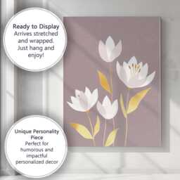 Soft Mauve Tulip Floral Illustration Gold Leaf Botanical Canvas Wall Art Print Decor Picture Ready To Hang - thumbnail 3