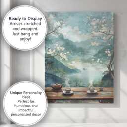 White Cherry Blossom Mountain Lake Oriental Landscape Canvas Wall Art Print Decor Picture Ready To Hang - thumbnail 3
