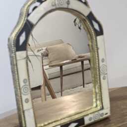 Small Handcrafted Cow Bone Mirror - Unique Traditional Moroccan Piece - thumbnail 3