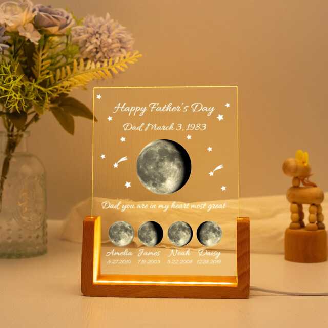 Personalized Dad Moon Phase By Date Gift, Custom Moons With Kids Names Led Night Light, Father's Day Gift, Gift For Dad, Best Gift - image 1