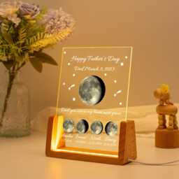 Personalized Dad Moon Phase By Date Gift, Custom Moons With Kids Names Led Night Light, Father's Day Gift, Gift For Dad, Best Gift - thumbnail 3