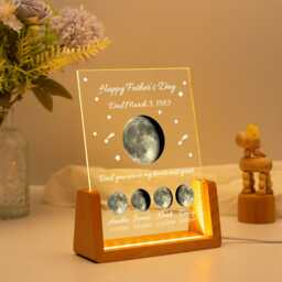 Personalized Dad Moon Phase By Date Gift, Custom Moons With Kids Names Led Night Light, Father's Day Gift, Gift For Dad, Best Gift - thumbnail 2