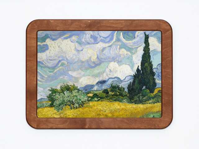 Wheat Field With Cypresses Vincent Van Gogh Nature Farm Fields Country Sky Landscape Impressionism Classic Painting Wooden Framed Art Print - image 1