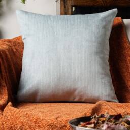 Pinstripe Chenille Cushion Cover in Soft Duck Egg Blue. Modern Dainty Striped Design Velvet Chenille. 17x17 - thumbnail 1