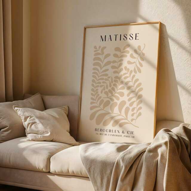 Beige Matisse Print - Botanical Leaf Wall Art - Minimalist Cream Poster Modern For Neutral Interiors - image 1