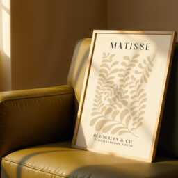 Beige Matisse Print - Botanical Leaf Wall Art - Minimalist Cream Poster Modern For Neutral Interiors - thumbnail 3