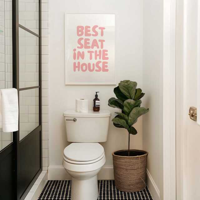 Best Seat in The House Art Print, Funny Above Toilet Wall Art, Trendy Retro Pink Bathroom Decor - image 1