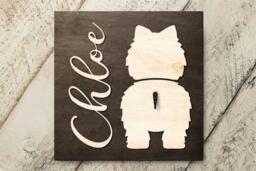 Personalized Westie Dog Leash Holder With Pet Name, Custom Wood Sign For Birthday Christmas Gift