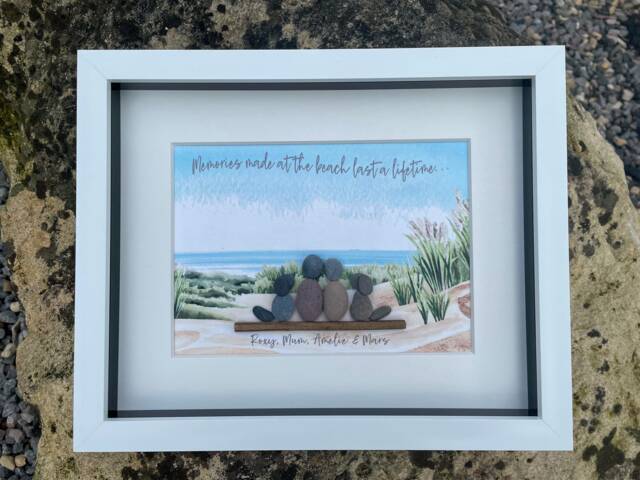 Personalised Pebble Family Picture Beach Seaside Art, Gift For Mum, Personalized - image 1