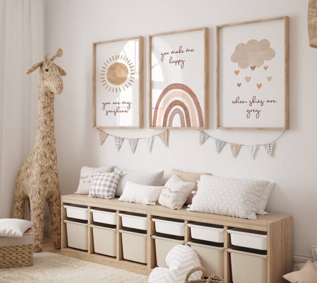 Neutral Nursery Prints, Nursery Decor, Rainbow Prints, Boys Decor, Girls Decor, Gender Neutral, Boho, Sunshine, Beige, Newborn.baby - image 1